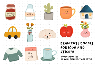 create cute doodle illustrations for icons and stickers
