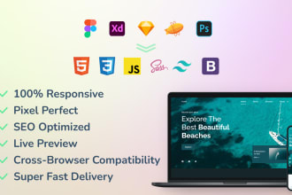 do PSD, figma, xd, sketch to HTML, CSS, sass, tailwind CSS, bootstrap, js
