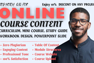 create online course content, college curriculum, online coaching, workbook
