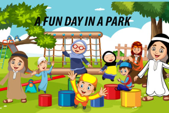 illustrate kids story book with arabic character