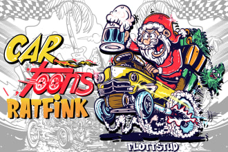 do rat fink hot rod cartoon style for tshirt design