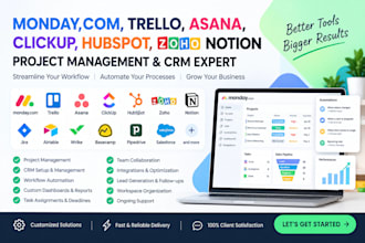 set up monday com project management, trello, asana workflows and automations