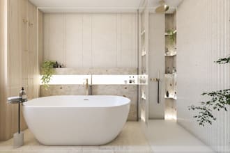 create 3d bathroom design with photorealistic renders