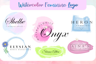 create an elegant feminine watercolor logo for your business