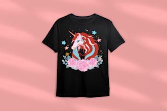 create vintage retro pet animal unicorn custom t shirt illustrate design