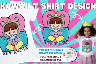design cute custom kawaii cartoon illustration for merch t shirts
