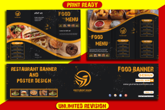 do restaurant menu, digital menu, with bi fold, tri fold brochure tv menu design