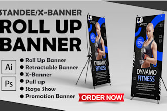 design roll up banner, retractable, pull up, pop up, signage or x banner
