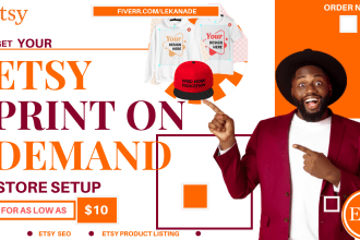 set up etsy print on demand store, do etsy pod shop product listing, etsy seo