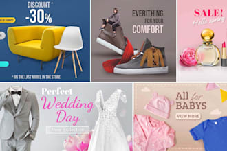design website banners, social media, email, ads, background replacement