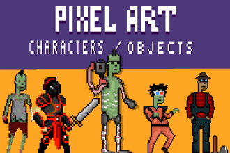 create pixel art characters, game objects, and backgrounds