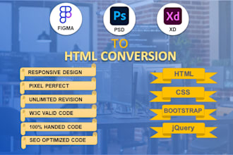 convert figma to html, psd to html, xd to html
