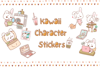 hand draw cute chibi doodle characters, stickers and illustrations