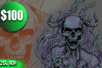 draw dark art illustration with high quality engraving style