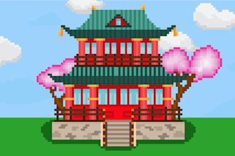 draw building, house, landscape or any background into a pixel art illustration