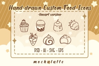 make custom lineart hand drawn food doodles and icons