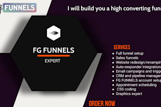 setup sales funnels, websites, landing pages on fg funnels