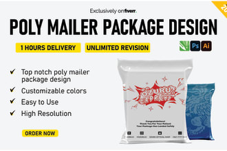 do poly mailer package, shipping or parcel bag design in 2hr