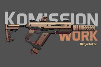 draw custom weapon gun art illustrations or concept