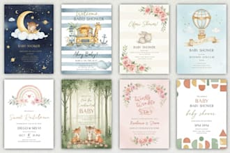 design digital invitation card for baby shower, wedding or birthday