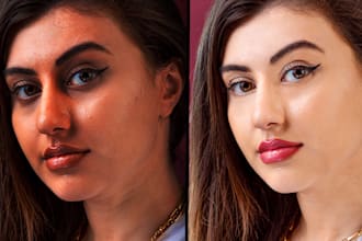 do high end glamour skin retouching and adjust double chin