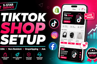 setup tiktok shop dropshipping tiktok, fb, instagram shop, shopify store and ads