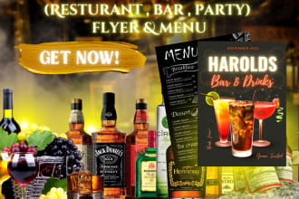 design restaurant, bar, event and party flyer, poster or menu