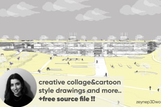 create a 3d architectural visualization and collage renders