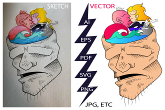 convert drawing and sketch into digital vector art redrawing image, ai, eps