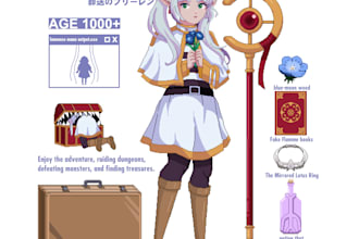 pixel art anime style illustration, character, vibrant 16bit