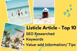 write top 10 listicle travel articles or blog post