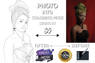draw coloring book page from any image by line art, vector art