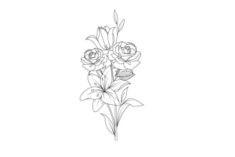 create line art,one line art, botanical,flower tattoo illustration