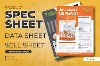 design product spec sheet, data sheet, sell sheet or one sheet