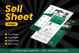 design product sell sheet, one sheet or product flyers