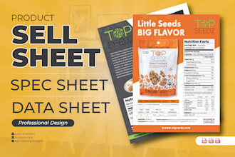 design product spec sheet, data sheet, sell sheet or one sheet