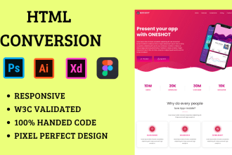 convert figma to HTML, psd to HTML, xd to HTML CSS bootstrap responsive website