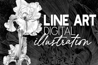 draw a line art illustration flower and plants