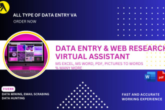 proficient data entry, web research and excel entry