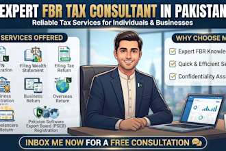 handle your ntn registration, return filing, company registration etc for fbr