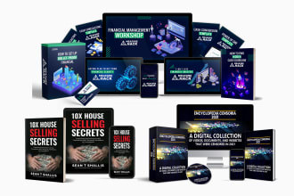 design 3d digital product mockup, online course ecover bundle