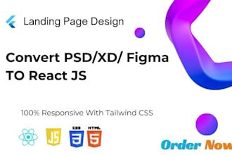 create a landing page design with react js and tailwind CSS