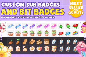 make custom chibi cute sub badges, bit badges for your twitch, youtube, discord