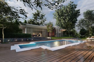 create backyard landscape design, pool garden and patio