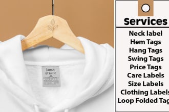 design neck tag, clothing tags, shirt tag, hang tag or label