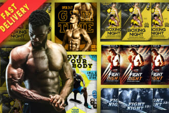 design gym, fitness, sport, fight club, basketball, boxing event flyer or poster