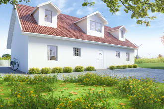 design real estate house front elevation exterior 3d render