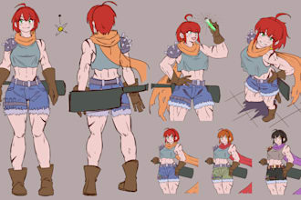 draw a custom character design, concept art or reference sheet anime manga style