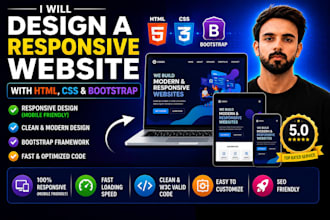 design a responsive website with HTML, CSS, and bootstrap for you