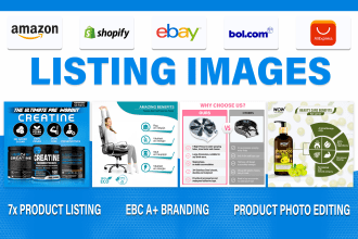 design amazon listing images, product photo editing and ebc a plus content